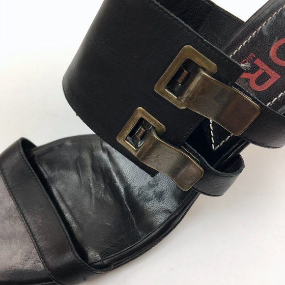 MICHAEL KORS Black LEATHER Sandal Heels Size 6.5 - Picture 4 of 8